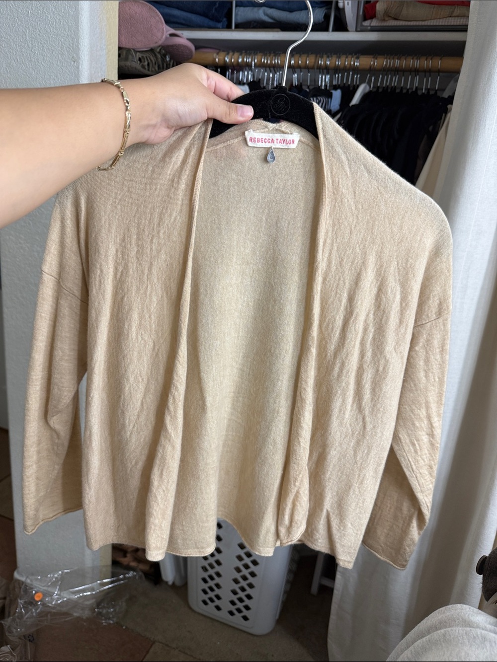 Rebecca Taylor Beige Cashmere Open-Front Cardigan Sweater